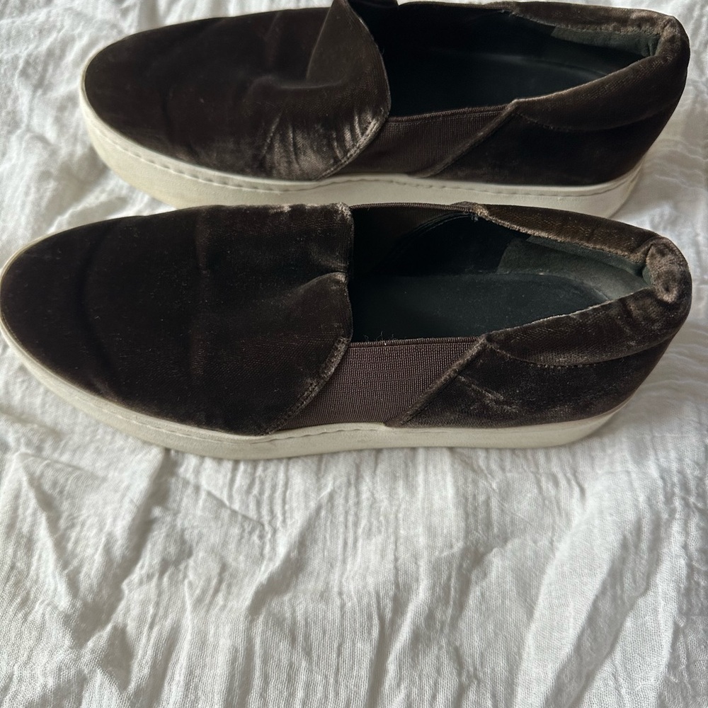 Vince Brown Velvet Slip-On Shoes
